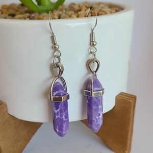 Unknown Brand Purple Crystal Dangle Drop Earrings Ladies Pre-Owned Casual